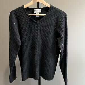 Pendleton V-neck Cable Knit Sweater with sequins Size Medium Silk Cashmere Blend